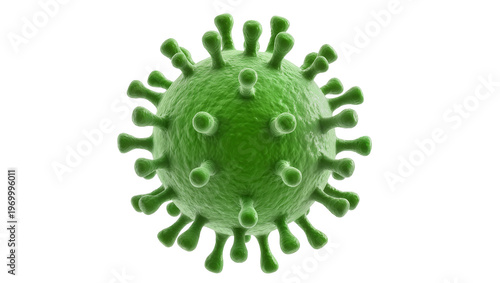 Schilderij op canvas Vivid green virus particle displaying spiky surface, detailed cellular structure