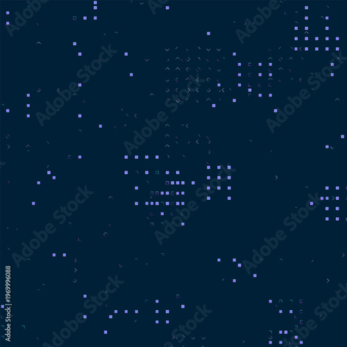 An abstract field of geometric symbols against a dark background evokes a digital data space. It maps information flows, algorithms, analysis, and the structure of a modern network.