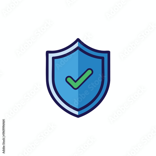Blue shield with a green checkmark, representing protection, security, and confirmation