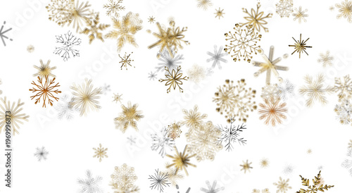 Festive and elegant winter background with shimmering snowflakes on white, perfect for Christmas.
