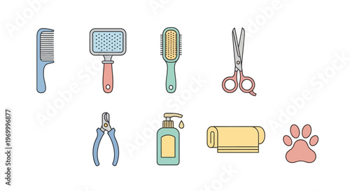 Pet grooming tools and supplies.