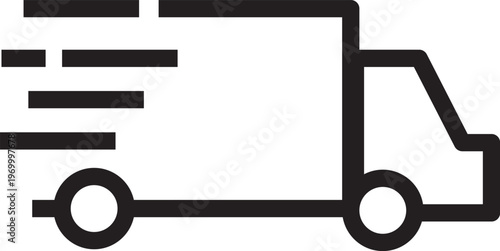 Black and white delivery truck icon with speed lines