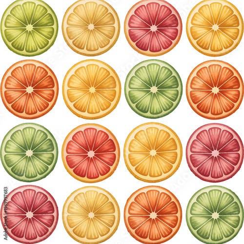 watercolor citrus fruit seamless pattern, hand painted fruit slice pattern design, minimal botanical fruit pattern template