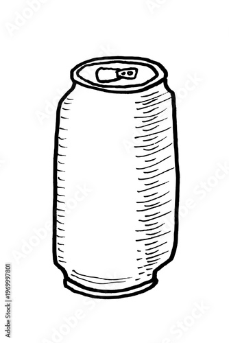 Hand-drawn beverage can. Black doodle style hand drawn object. Simple isolated outline.