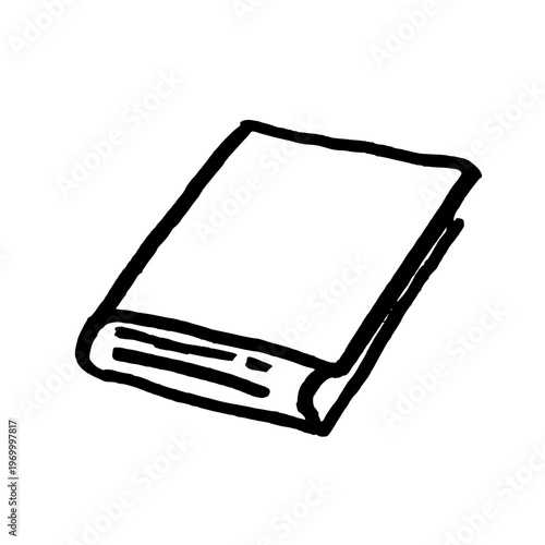 Closed book doodle drawing. Black doodle style hand drawn object. Simple isolated outline.