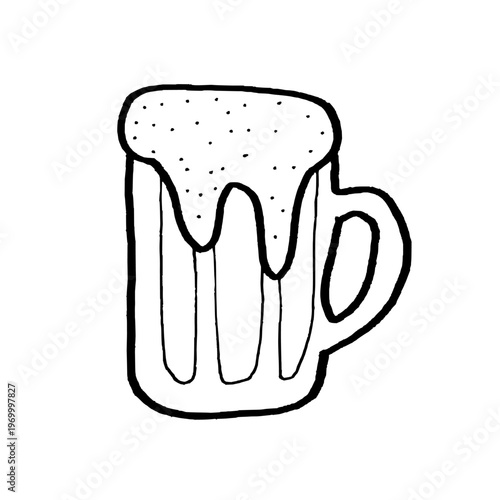Hand-drawn beer glassware - dimpled mug. Black doodle style hand drawn object. Simple isolated outline.