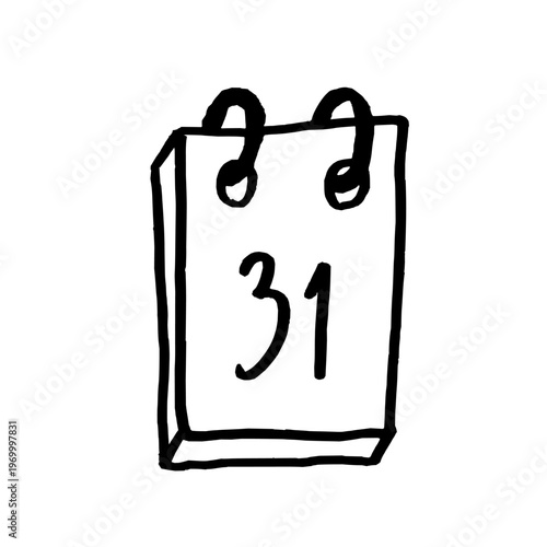 Tear off type wall calendar. Black doodle style hand drawn object. Simple isolated outline.