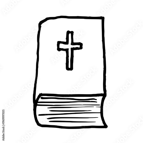 Hand-drawn Bible book. Black doodle style hand drawn object. Simple isolated outline.