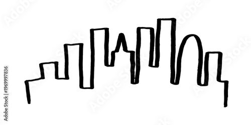 City skyline generic continuous line doodle. Black doodle style hand drawn object. Simple isolated outline.