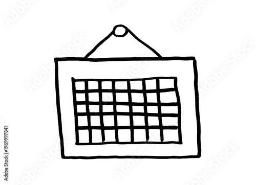 Hand-drawn blank wall calendar. Black doodle style hand drawn object. Simple isolated outline.