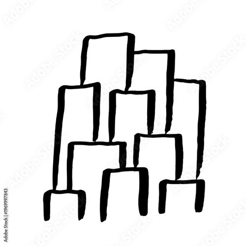 Hand drawn city skyline generic doodle. Black doodle style hand-drawn object. Simple isolated outline.