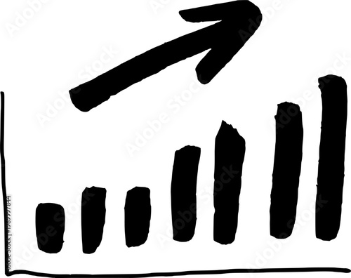 Hand drawn growth graph. Black doodle style hand-drawn object. Simple isolated outline of financial chart growing.