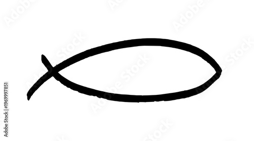 Fish symbol of Christianity - hand-drawn sign drawing. Black doodle style hand drawn object. Simple isolated vector outline.
