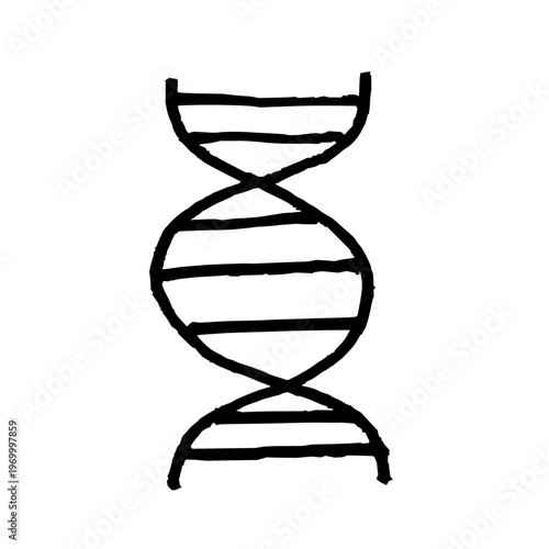 DNA helix symbolic freehand doodle. Black doodle style hand-drawn object. Simple isolated DNA outline.