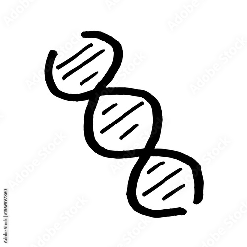 DNA helix freehand sketch doodle. Black doodle style hand-drawn object. Simple isolated symbolic DNA outline.