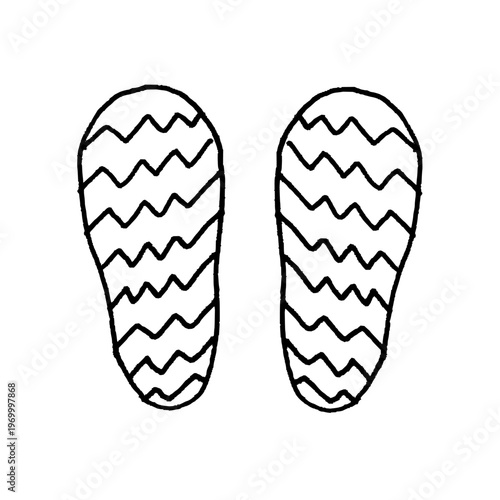Footprints doodle vector sketch. Black doodle style hand-drawn object. Simple isolated shoe print outline.