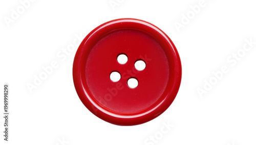 Foto Glossy scarlet button, four-hole fastener for clothing and crafts