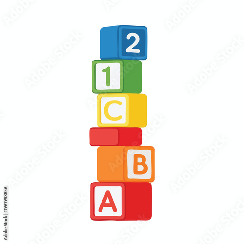 Stacked toy blocks display numbers 1, 2 and letters A, B, C