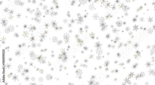Falling snowflakes on a white background, perfect for winter and Christmas themed designs.