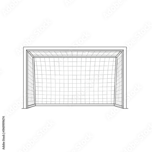 A simple line drawing of a soccer goal with a net, on a white background