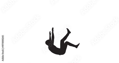 Reverse Falling Silhouette vector illustration portraying a solitary human silhouette descending rapidly through a bright white void, reaching towards an ethereal glowing light source.