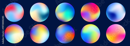 colorful gradient sphere set composition on dark background for design