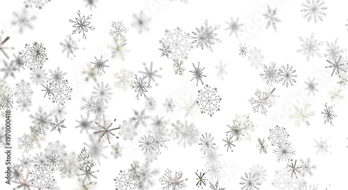 Falling snowflakes on a white background, perfect for winter and christmas concepts.