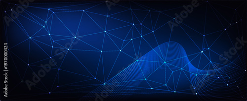 Digital Cyberspace Network Background with Blue Polygonal Mesh and Futuristic Technology Connection, Modern creative trendy design in vector illustration