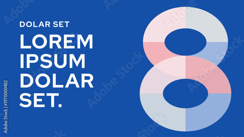 Abstract design featuring a number eight and text elements.