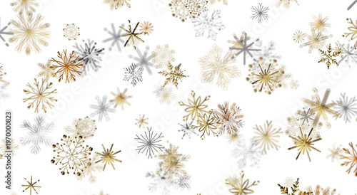 Abstract snowflake illustration. Festive Christmas design background with gold and silver snowflake