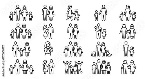 Family icon set in line style