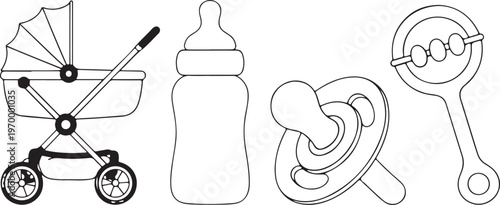 Baby line set including stroller bicycle and bottle