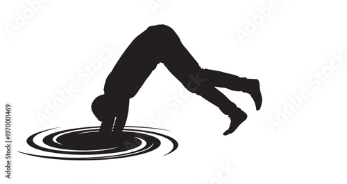 Portal Jumper Silhouette vector illustration of a person diving headfirst into a mysterious swirling vortex hole design representing escapism surrealism curiosity.