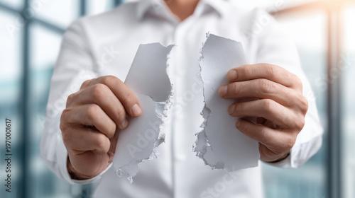 Supply Chain Disruption, man white shirt tearing paper symbolizes supply chain disruption causing business challenges and operational breakdowns