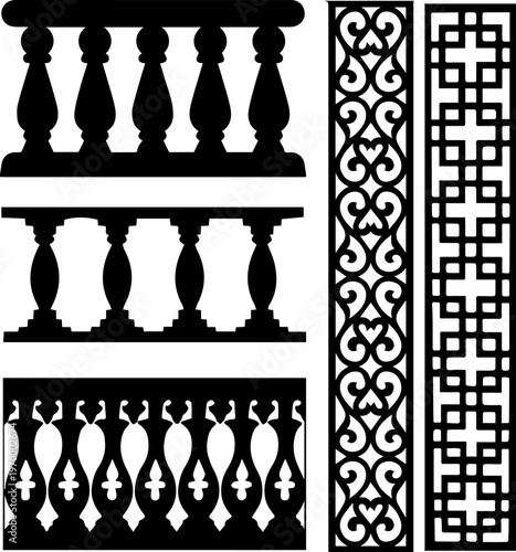 Architectural Balustrade and Decorative Ornament Silhouette Set