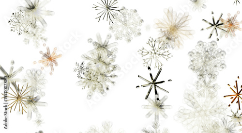 Abstract snowflakes, winter, Christmas design. Beautiful white and gold shapes on a white background