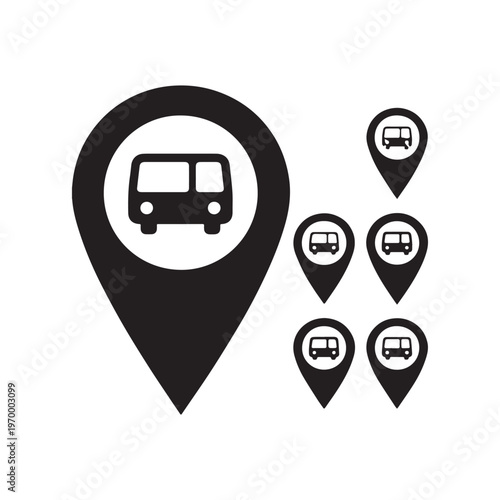 Bus Stop Map Location Pin Icon Set for Public Transport Navigation Information. 