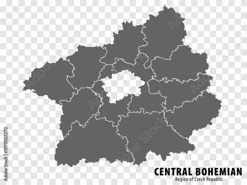 Blank map of Central Bohemian Region. High quality map Central Bohemian Region with municipalities on transparent background for your web site design, logo, app, UI. Czech Republic. EPS10.