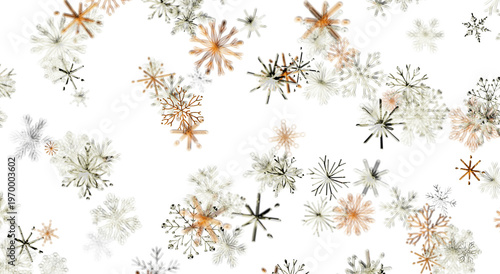 Abstract snowflake pattern in soft muted colors on a white background, perfect for winter designs an