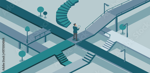 Industrial warehouse setting with mechanics inspecting and repairing a forklift vehicle with tools and equipment laid out