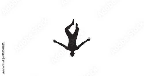 Gravity Defying Person Silhouette vector illustration showcasing a human silhouette in an inverted pose, conveying themes of freedom, weightlessness, and abstract motion.