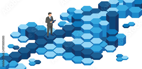 Strategic decisions and business analysis illustrated by a person contemplating a large question mark symbol