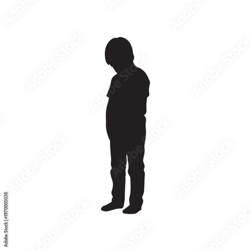 Sad young boy silhouette isolated on white background. Young boy icon vector illustration design.