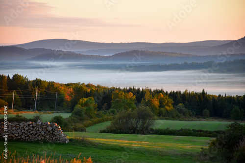 A fog on an autumn morning, Sainte-Apolline, Québec, Canada