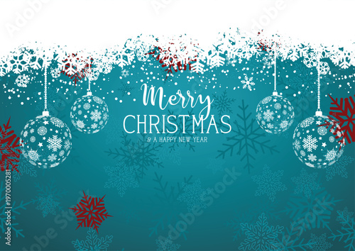 Festive christmas ornaments in blue and silver with merry christmas wishes isolated on white background