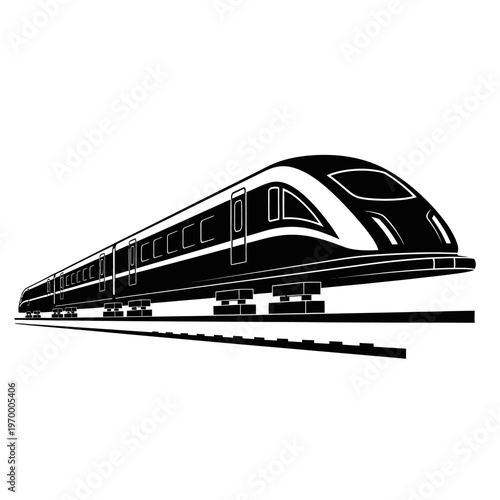 Sleek High-Speed Train Illustration in Black and White.