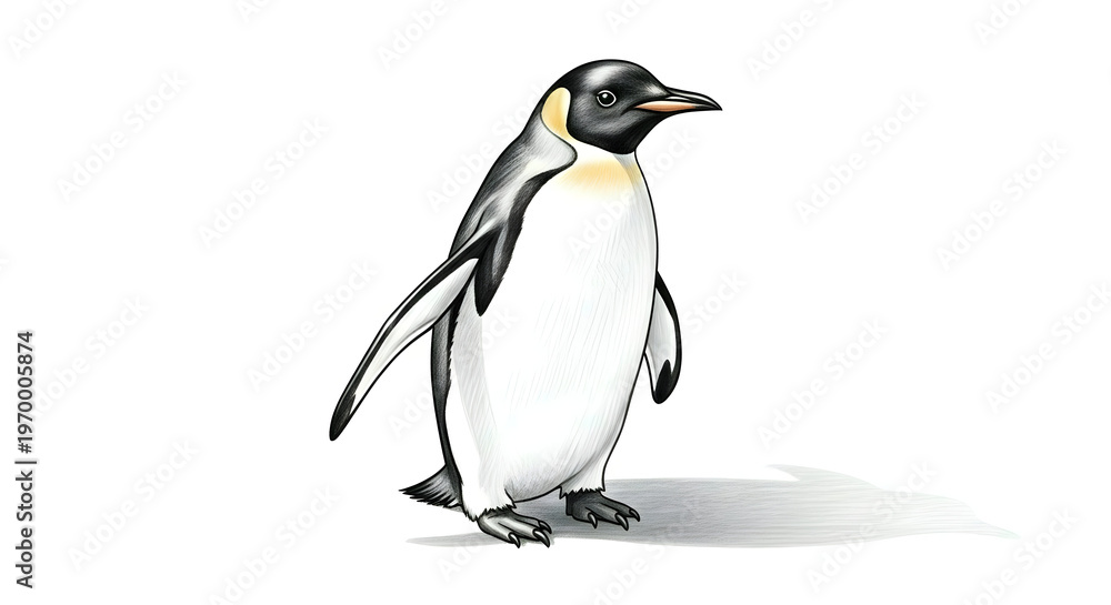 Fototapeta premium Penguin, cartoon illustration, standing, white background