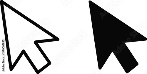 Computer mouse cursor pointer icon set with black outline and solid fill design for web navigation