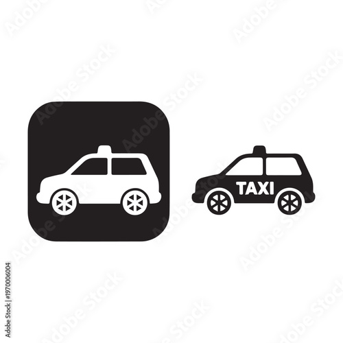 Taxi Cab Service Icon Set with Black and White Vector Vehicle Silhouettes.
