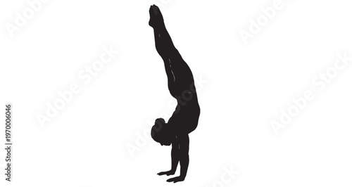 Gymnast Silhouette vector graphic illustration of a gymnast performing a perfect handstand exercise to demonstrate extreme balance and athletic flexibility.